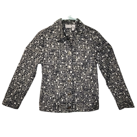 Chicos Size 1 Medium 8 Lightweight Jacket  Blazer Geometric Print - Picture 1 of 6